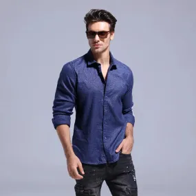 100% Cotton Men Shirts Solid Color Single Pocket Long Sleeve Bussiness Shirts for Men High Quality Washed Shirts Men