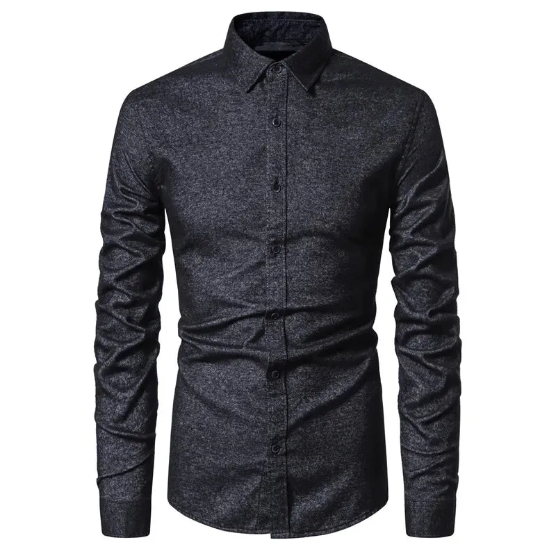 100% Cotton Men Shirts Solid Color Single Pocket Long Sleeve Bussiness Shirts for Men High Quality Washed Shirts Men