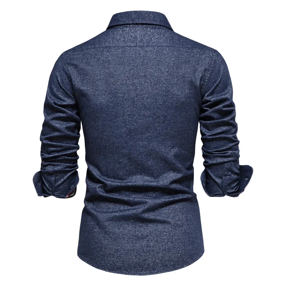 100% Cotton Men Shirts Solid Color Single Pocket Long Sleeve Bussiness Shirts for Men High Quality Washed Shirts Men