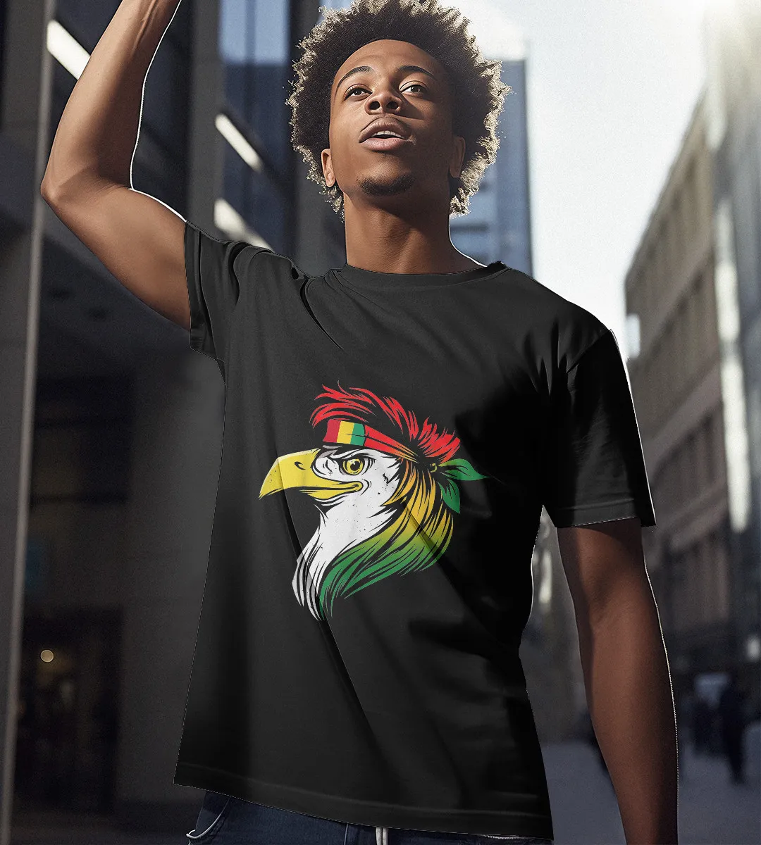 1sttheworld T-Shirt - Eagle Guinea Flag T-Shirt Black A35