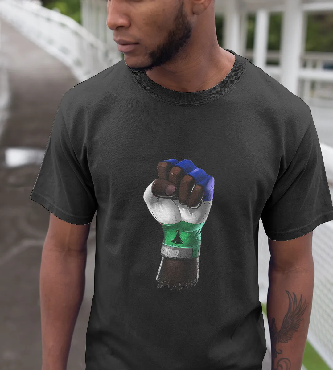 1sttheworld T-Shirt - Fist Lesotho Flag T-Shirt Black A35