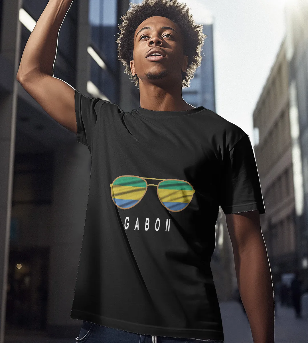 1sttheworld T-Shirt - Gabon Pride Sunglasses T-Shirt Black A35