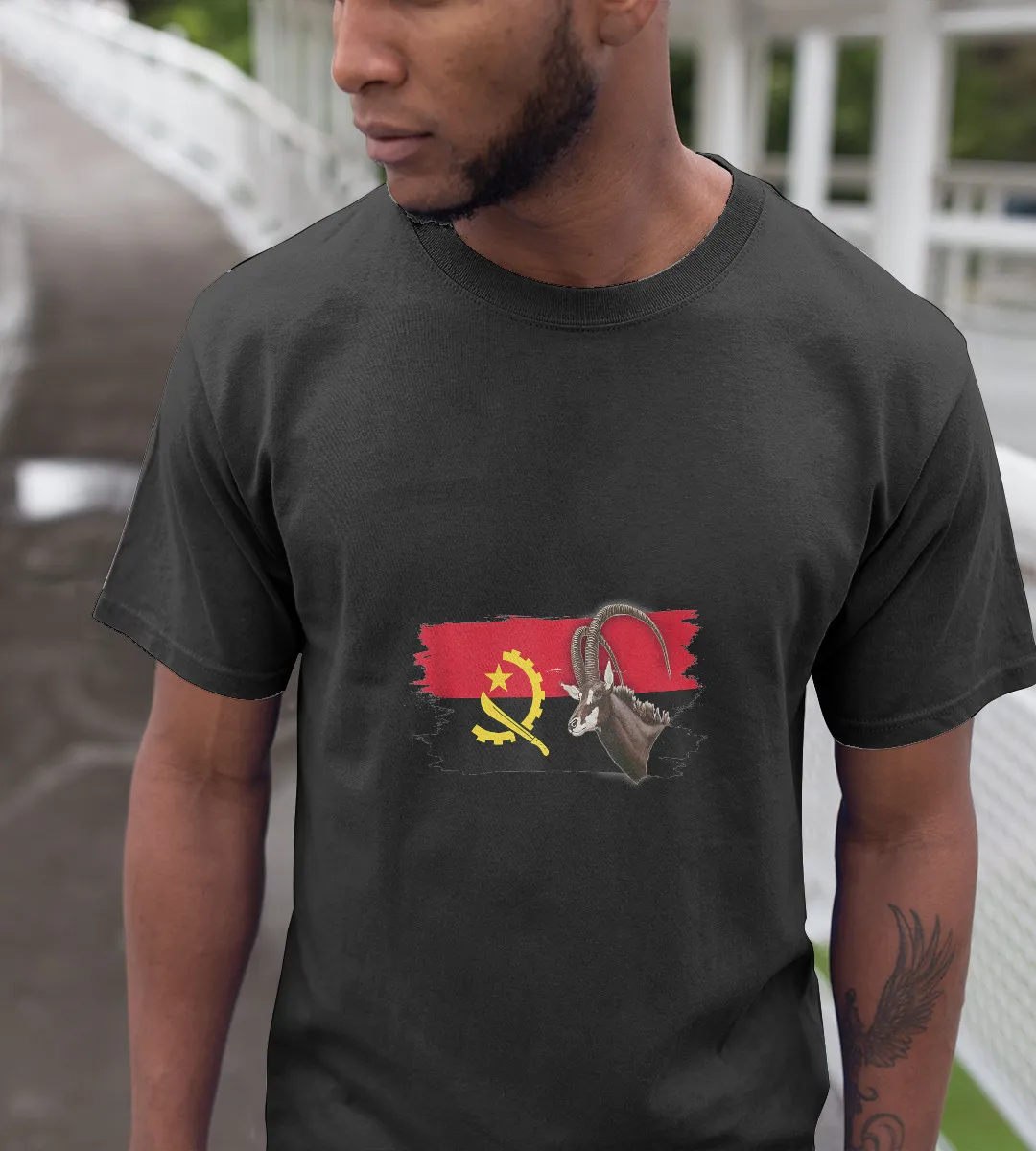 1sttheworld T-Shirt - Goat Angola Flag T-Shirt Black A35