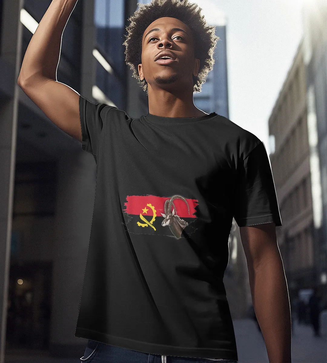 1sttheworld T-Shirt - Goat Angola Flag T-Shirt Black A35