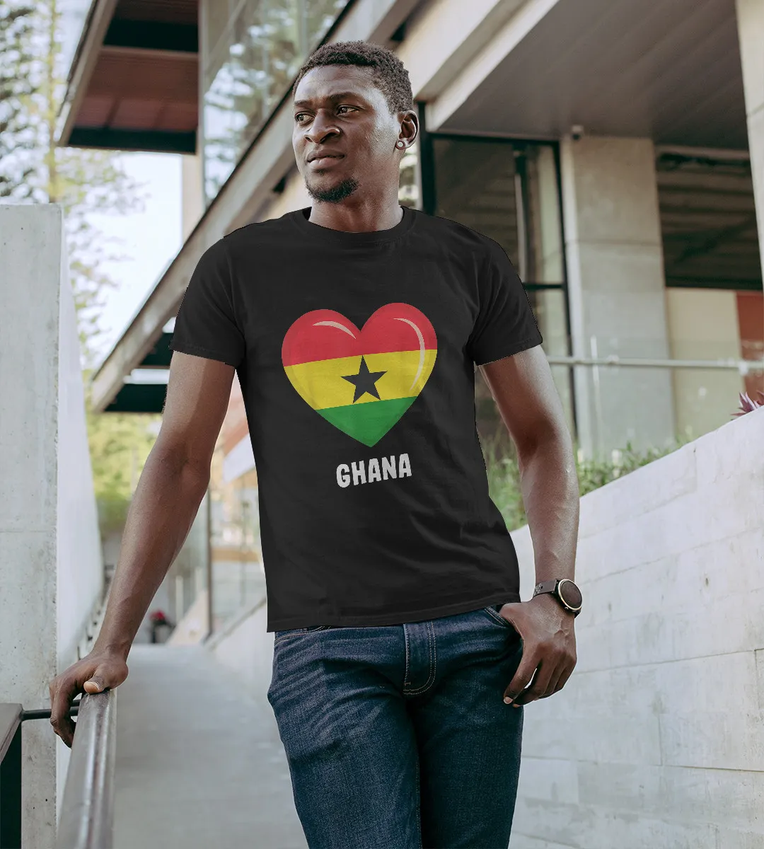 1sttheworld T-Shirt - Heart Ghana Flag T-Shirt Black A35