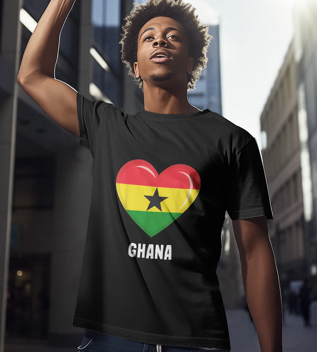 1sttheworld T-Shirt - Heart Ghana Flag T-Shirt Black A35