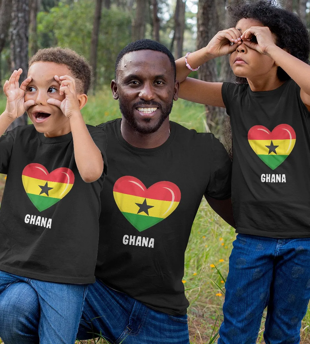 1sttheworld T-Shirt - Heart Ghana Flag T-Shirt Black A35