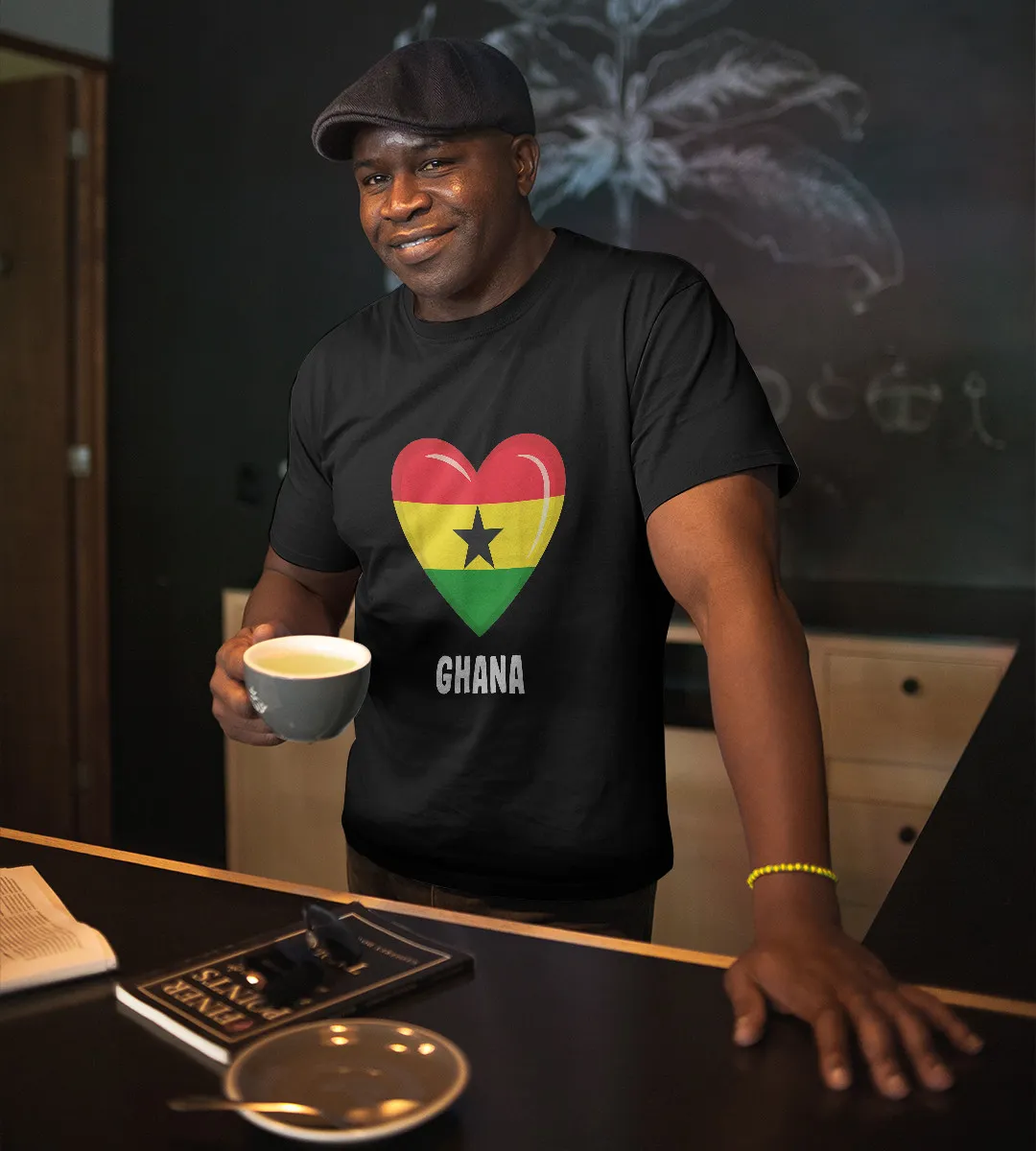 1sttheworld T-Shirt - Heart Ghana Flag T-Shirt Black A35