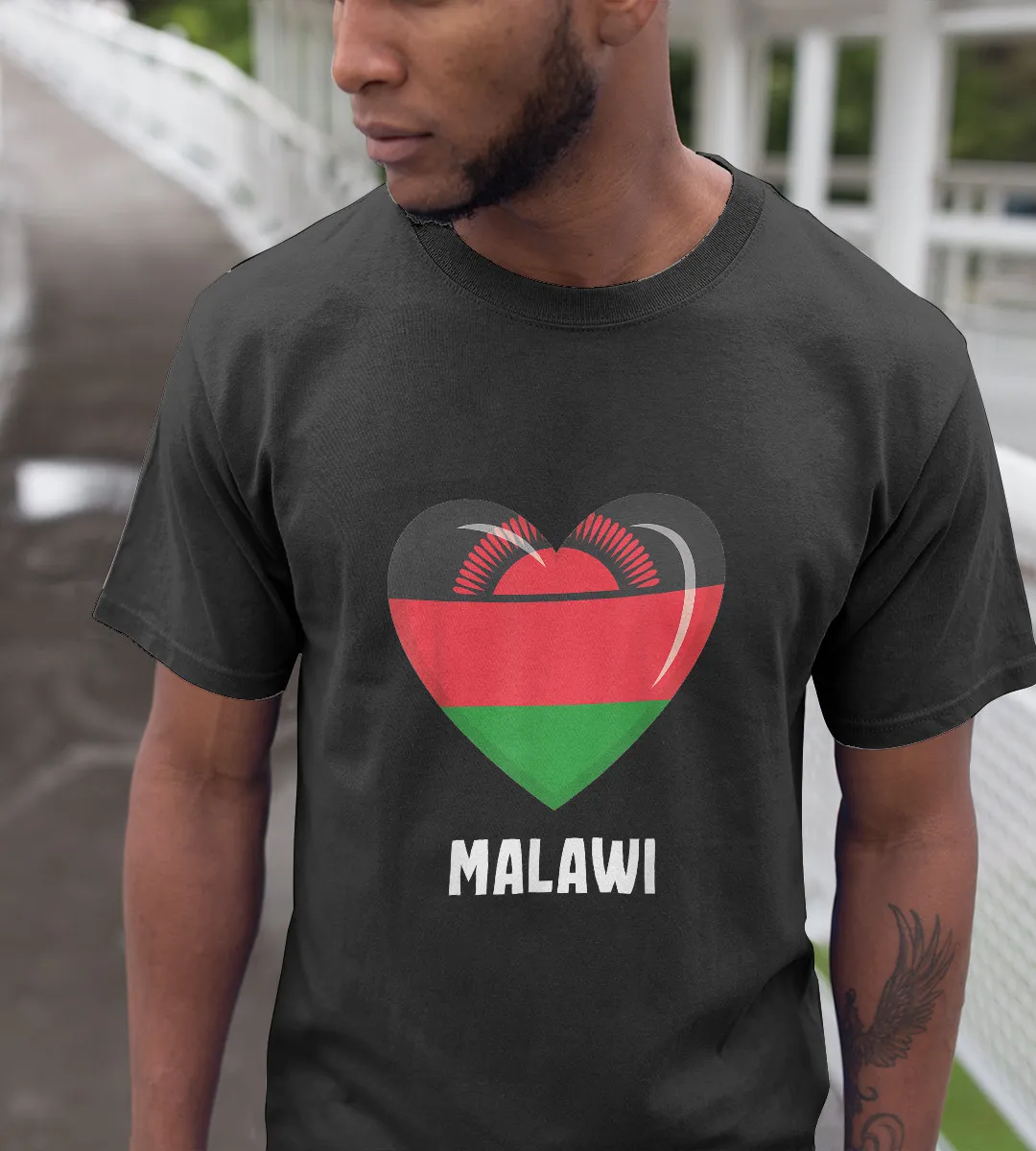 1sttheworld T-Shirt - Heart Malawi Flag T-Shirt Black A35