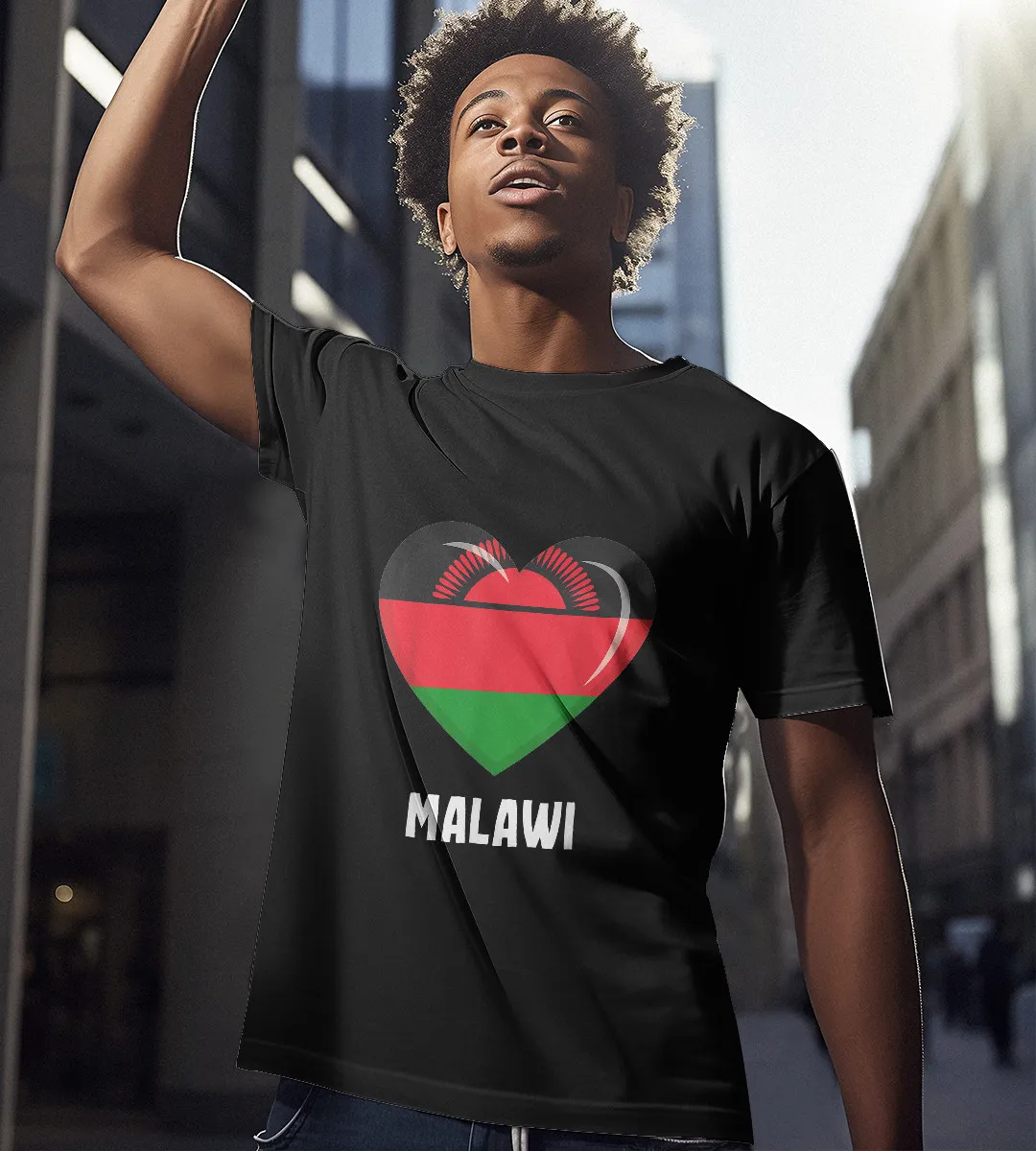 1sttheworld T-Shirt - Heart Malawi Flag T-Shirt Black A35