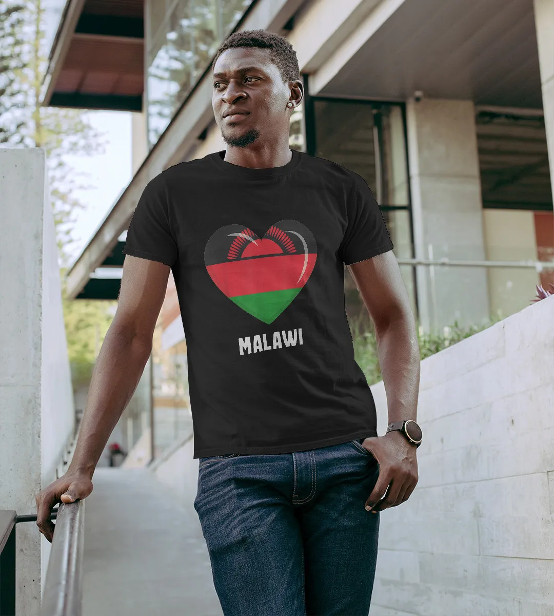 1sttheworld T-Shirt - Heart Malawi Flag T-Shirt Black A35