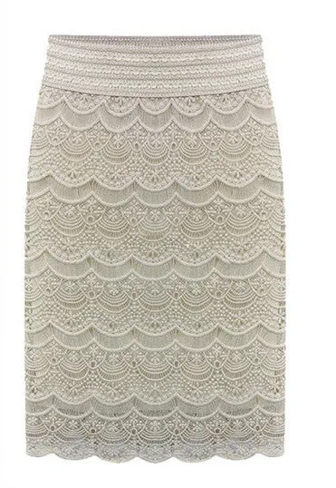 5XL  XXL Women Lace High Waist Skirts Beige Knee Length brief Office ladies faldas Praia bottoms Grunge Skort 2018 Spring Summer