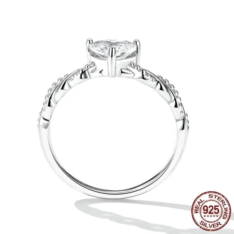 925 Sterling Silver Shining Heart Stone Romantic Love Ring for Women