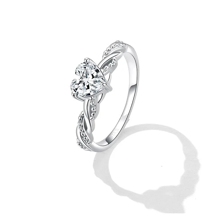 925 Sterling Silver Shining Heart Stone Romantic Love Ring for Women