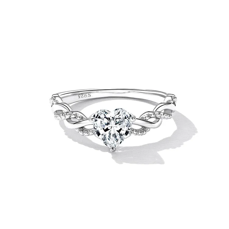 925 Sterling Silver Shining Heart Stone Romantic Love Ring for Women