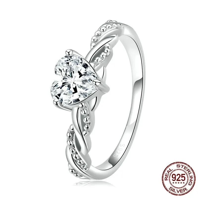 925 Sterling Silver Shining Heart Stone Romantic Love Ring for Women