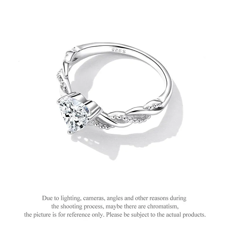 925 Sterling Silver Shining Heart Stone Romantic Love Ring for Women