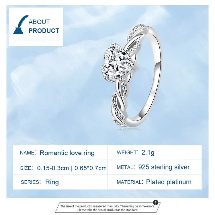 925 Sterling Silver Shining Heart Stone Romantic Love Ring for Women