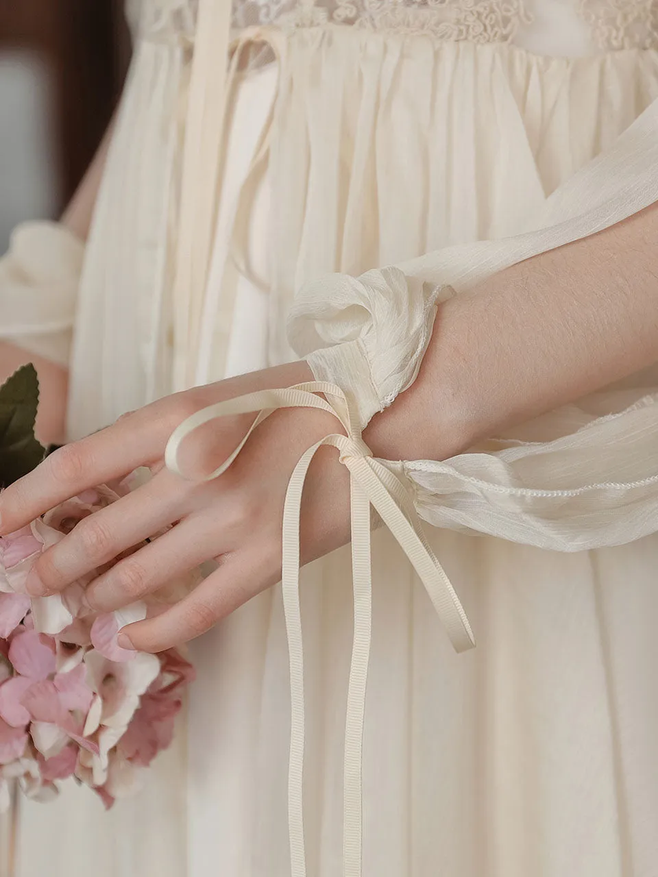 Apricot Lace Lantern Sleeves Romantic Wedding Dress with Tail Inspired By Sleeping Beauty