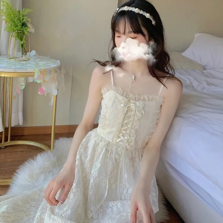 Attic Tales Floral Lace Vintage-Aesthetic Romantic Fairy Princess Dress