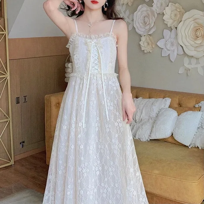 Attic Tales Floral Lace Vintage-Aesthetic Romantic Fairy Princess Dress