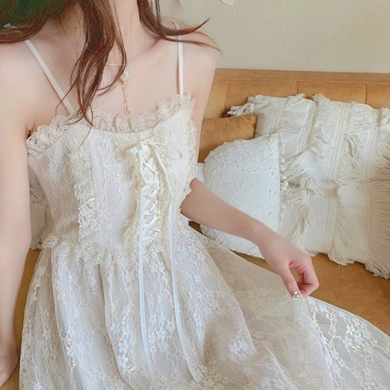 Attic Tales Floral Lace Vintage-Aesthetic Romantic Fairy Princess Dress