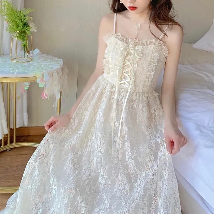 Attic Tales Floral Lace Vintage-Aesthetic Romantic Fairy Princess Dress