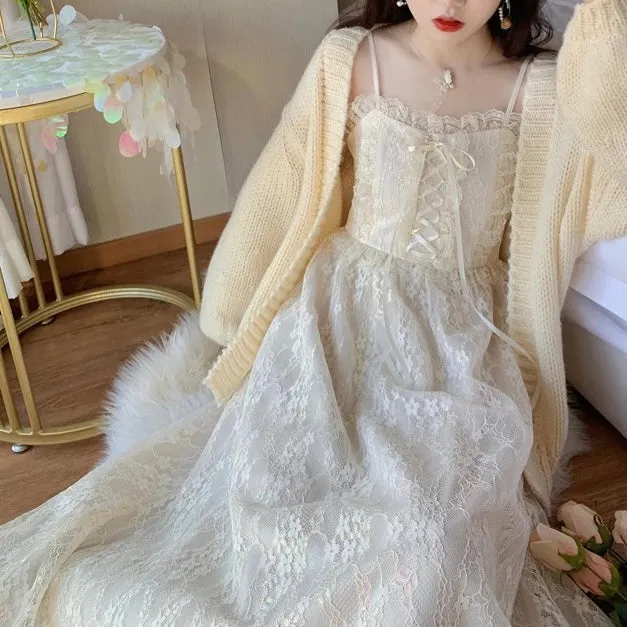 Attic Tales Floral Lace Vintage-Aesthetic Romantic Fairy Princess Dress