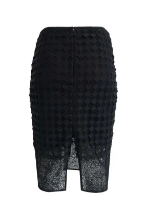 Black Geometrical Laced Skirt With Back Split