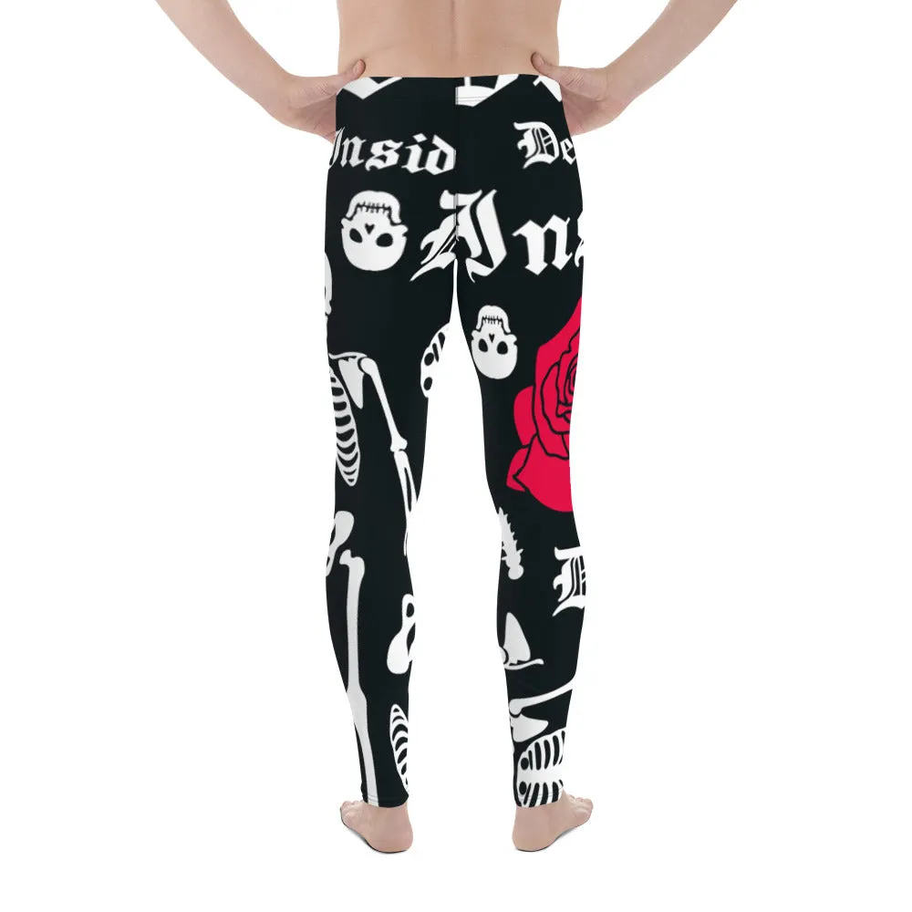 Black Skulls Romantic Men's Leggings, Rose Skull Leggings, Skull Leggings Men - Made in USA/EU/MX