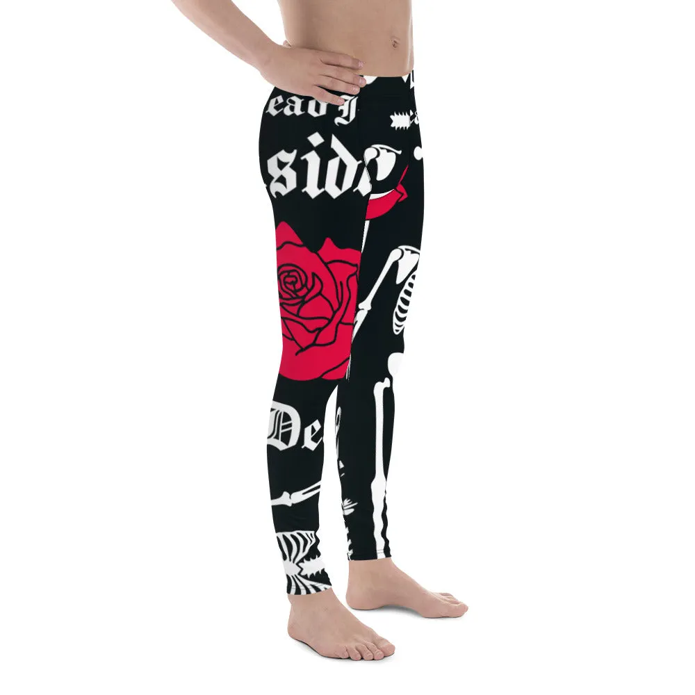 Black Skulls Romantic Men's Leggings, Rose Skull Leggings, Skull Leggings Men - Made in USA/EU/MX