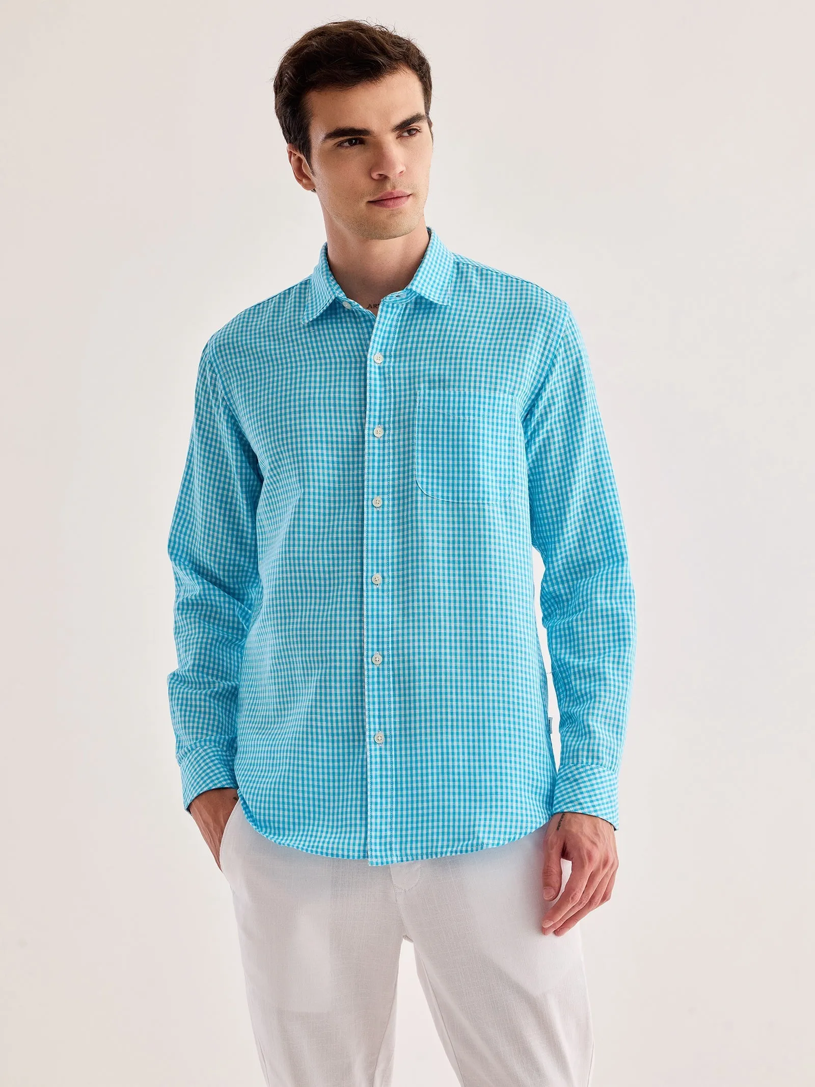 Blue Checked Linen Shirt