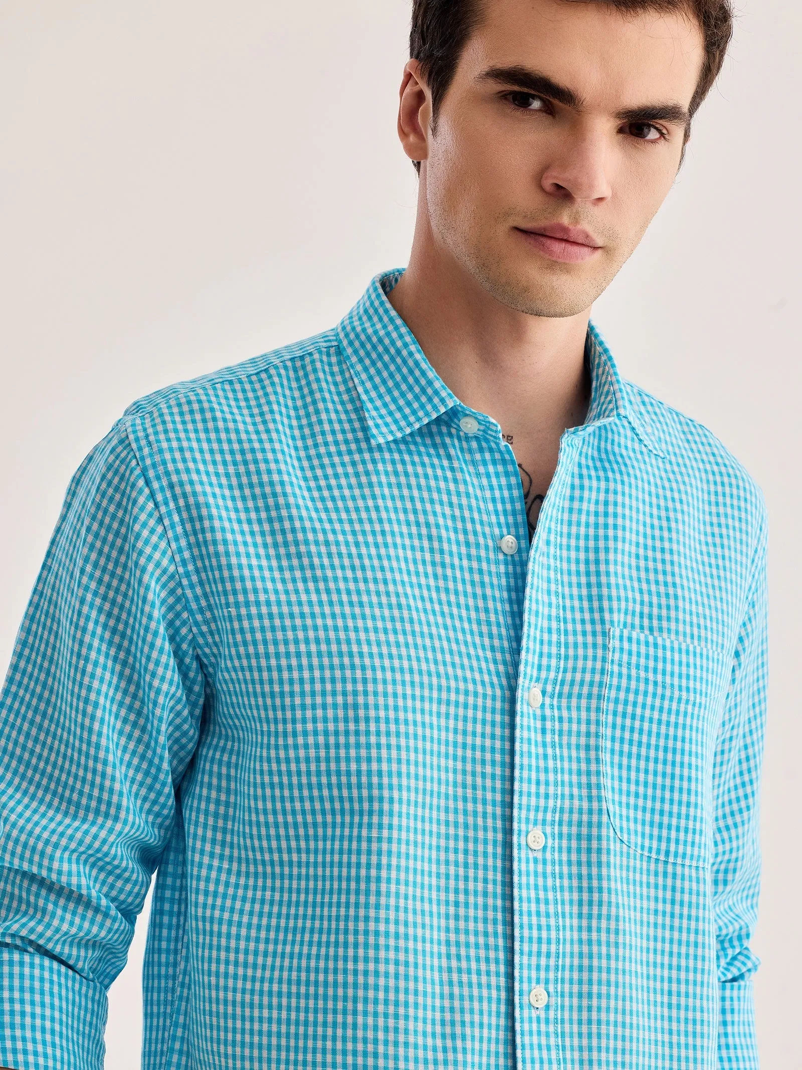 Blue Checked Linen Shirt