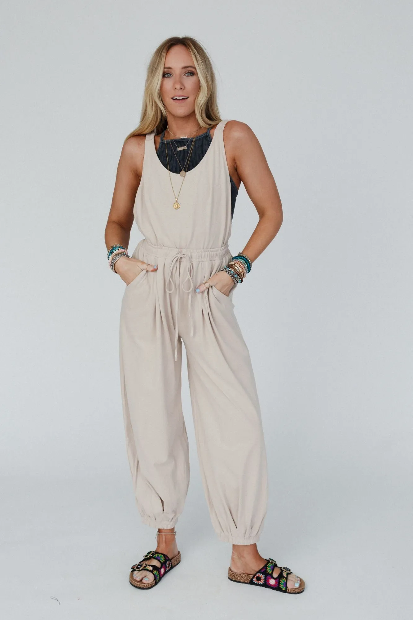 Breezy Back Knit Jumpsuit - Oatmeal