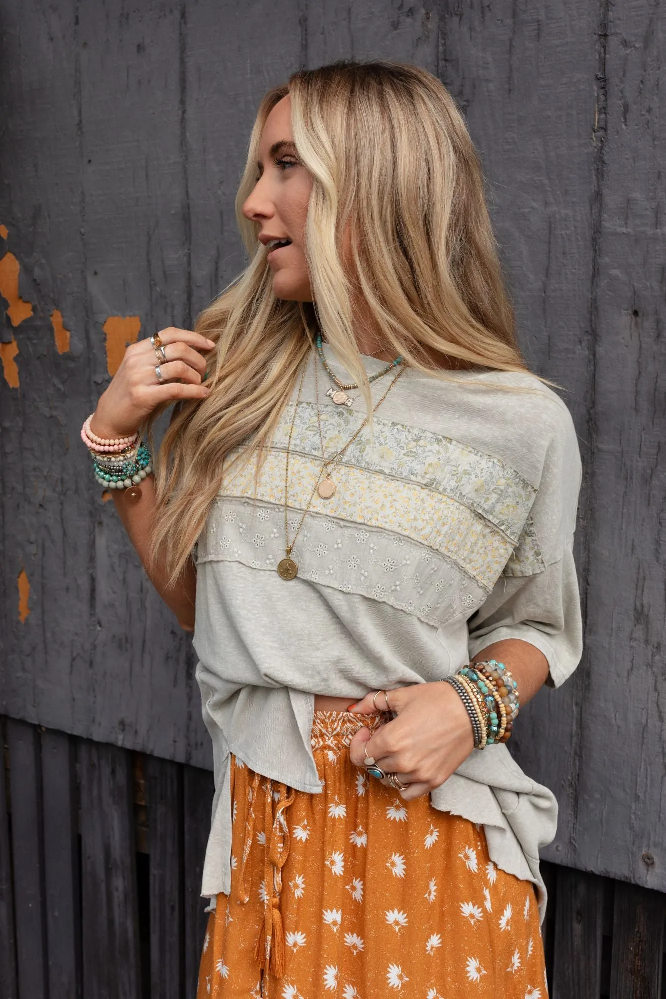 Breezy Blend Paisley Lace Top - Mushroom