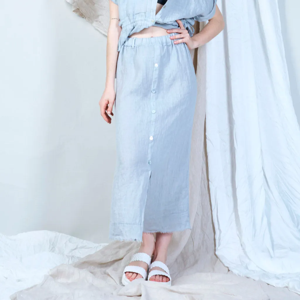 Breezy button-front linen skirt wholesale