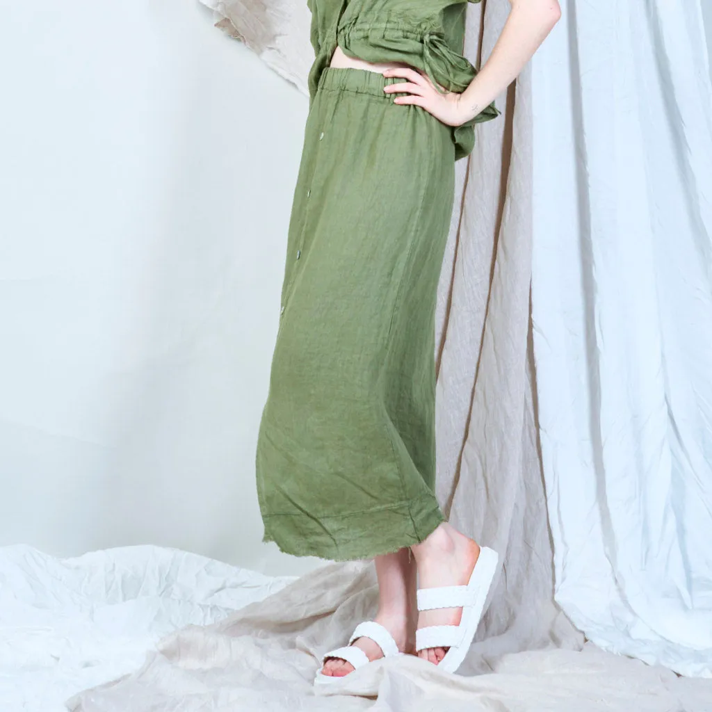 Breezy button-front linen skirt wholesale