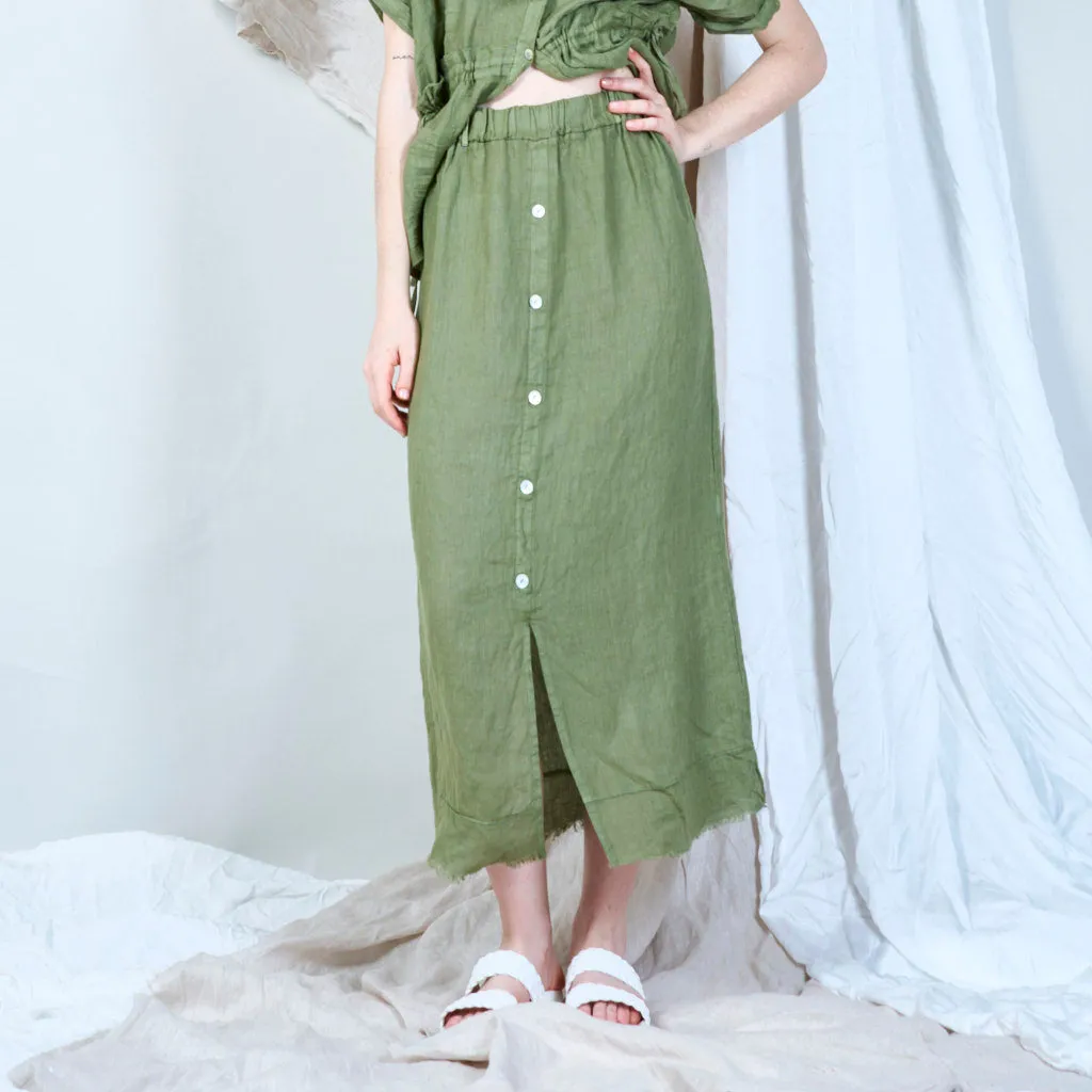 Breezy button-front linen skirt wholesale