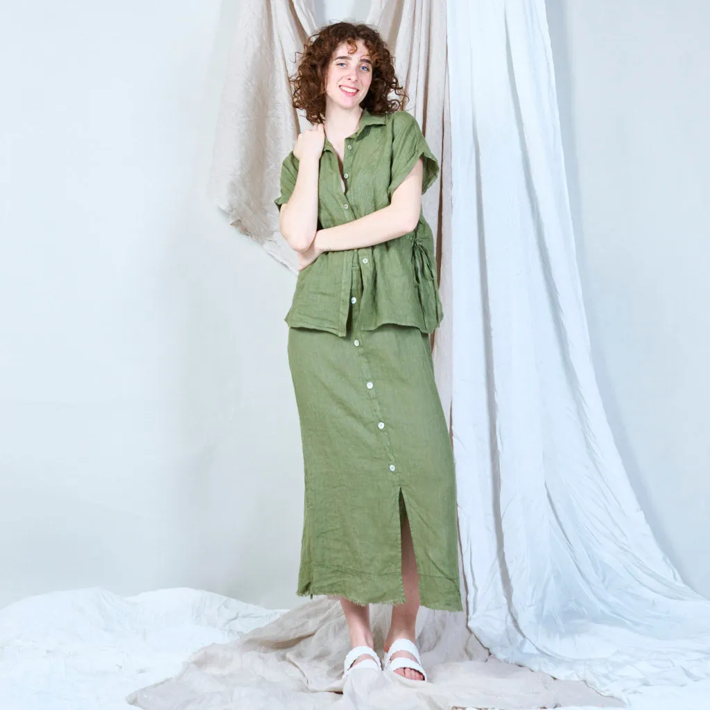 Breezy button-front linen skirt wholesale