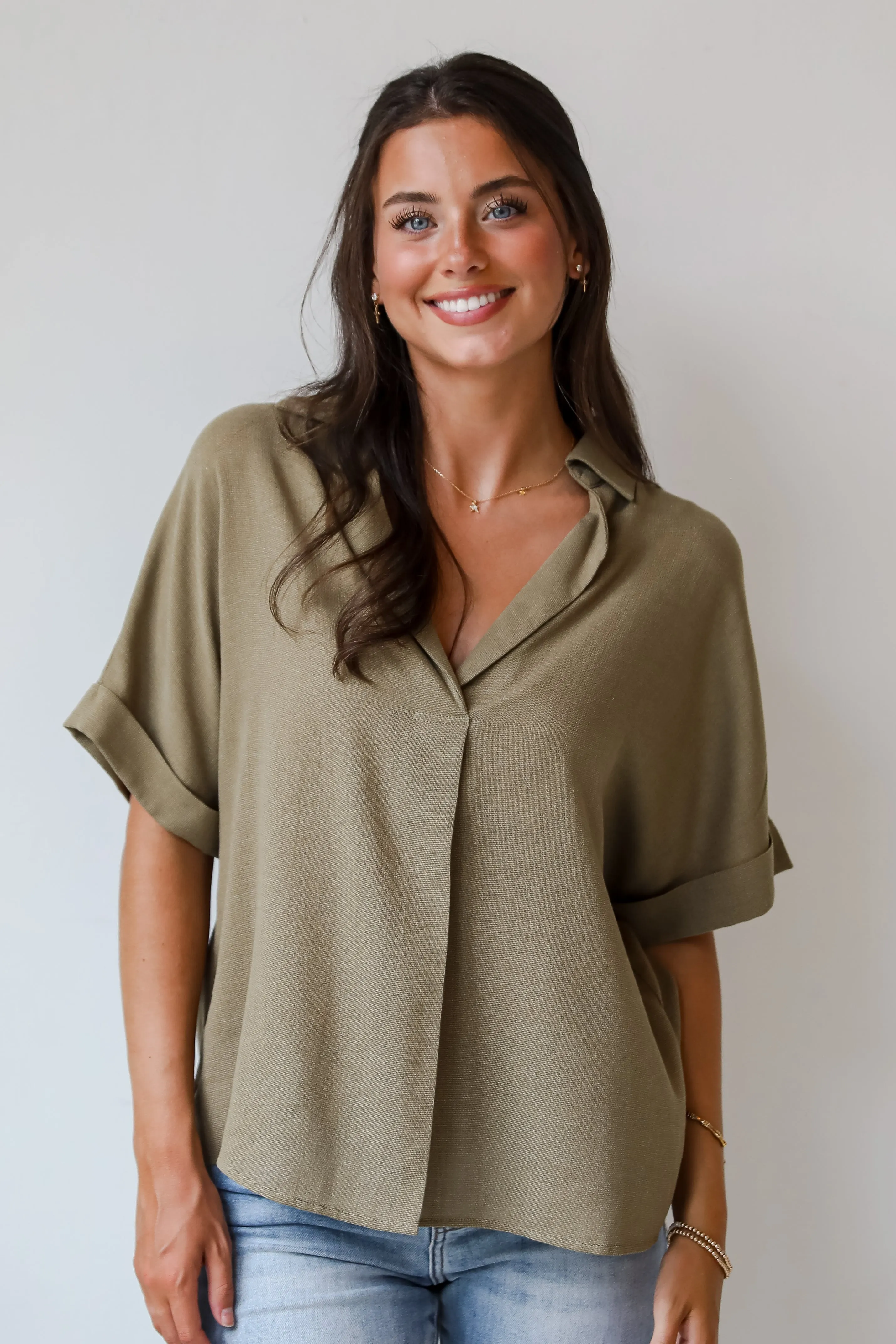 Breezy Fascination Olive Blouse - DU DEAL