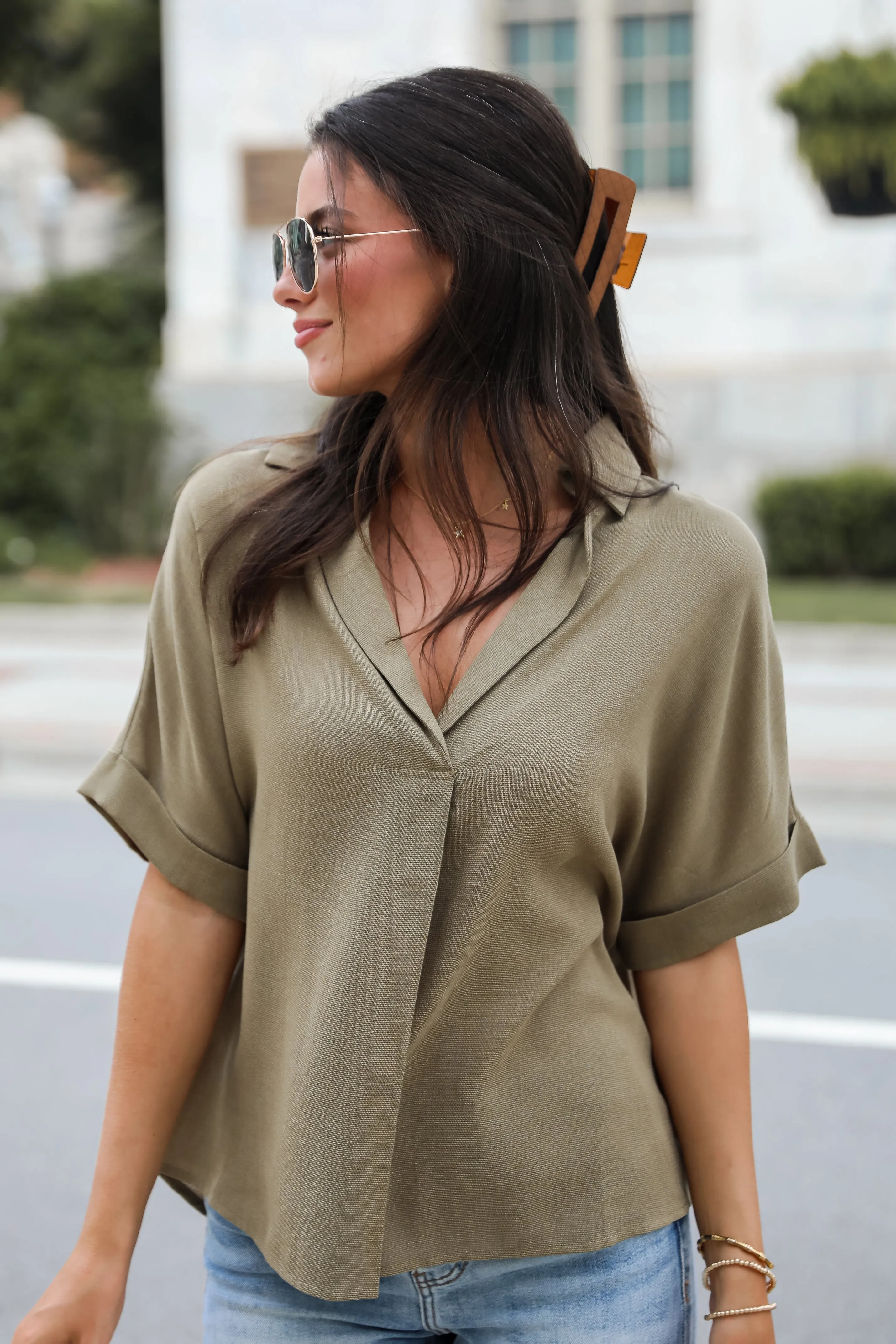 Breezy Fascination Olive Blouse - DU DEAL