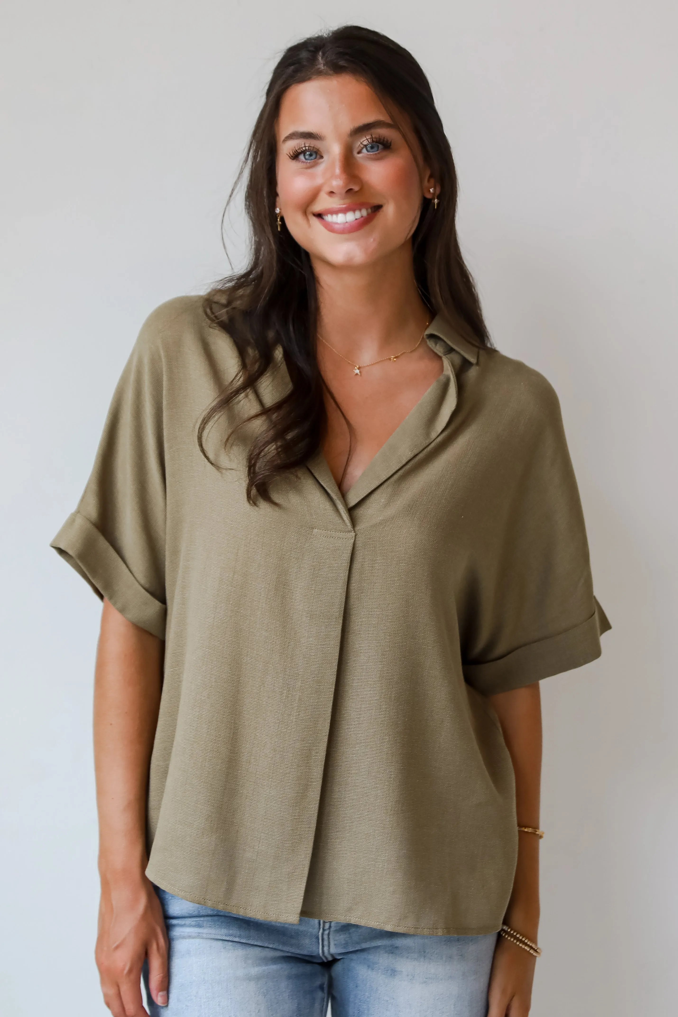 Breezy Fascination Olive Blouse - DU DEAL