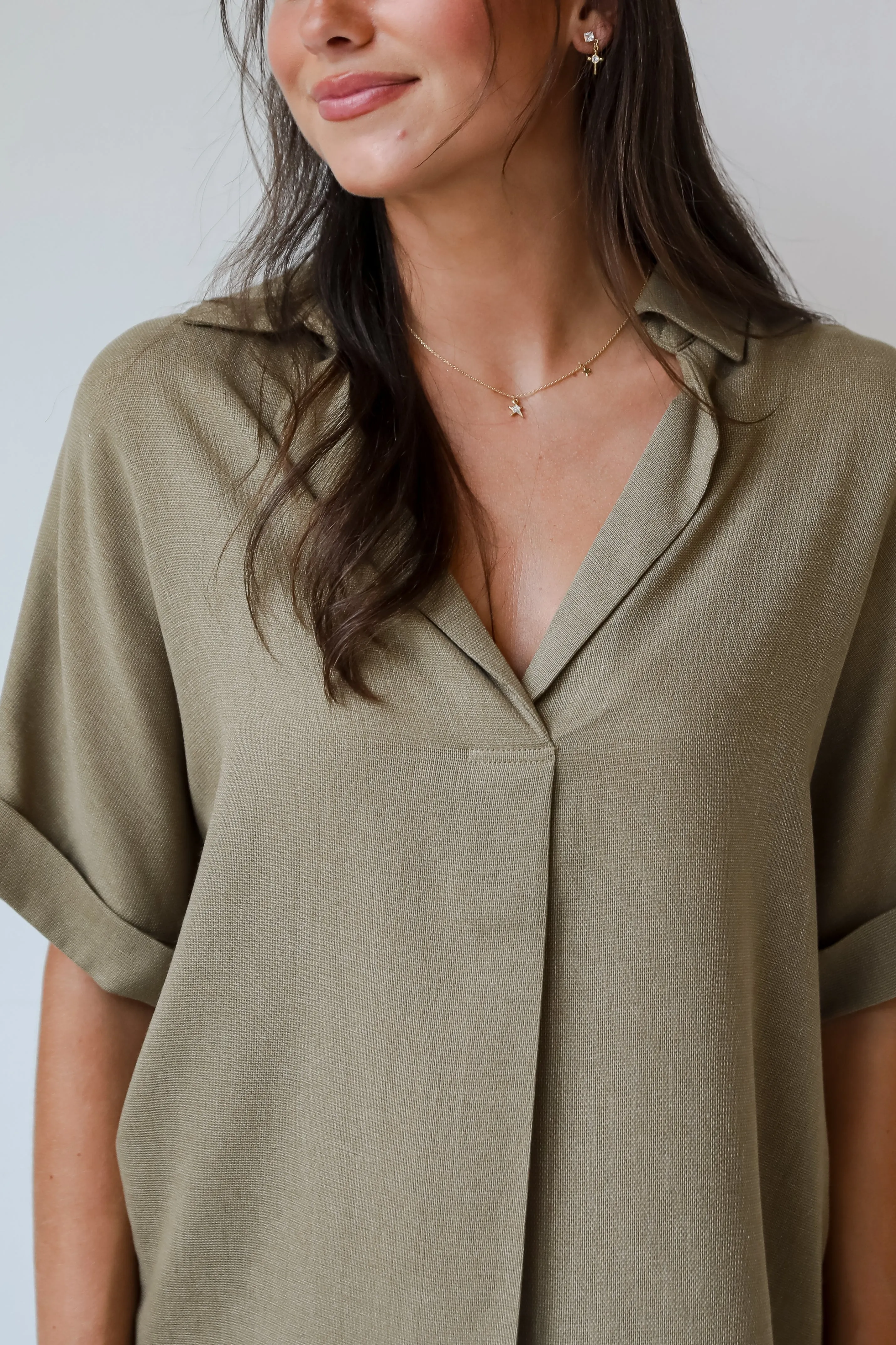 Breezy Fascination Olive Blouse - DU DEAL