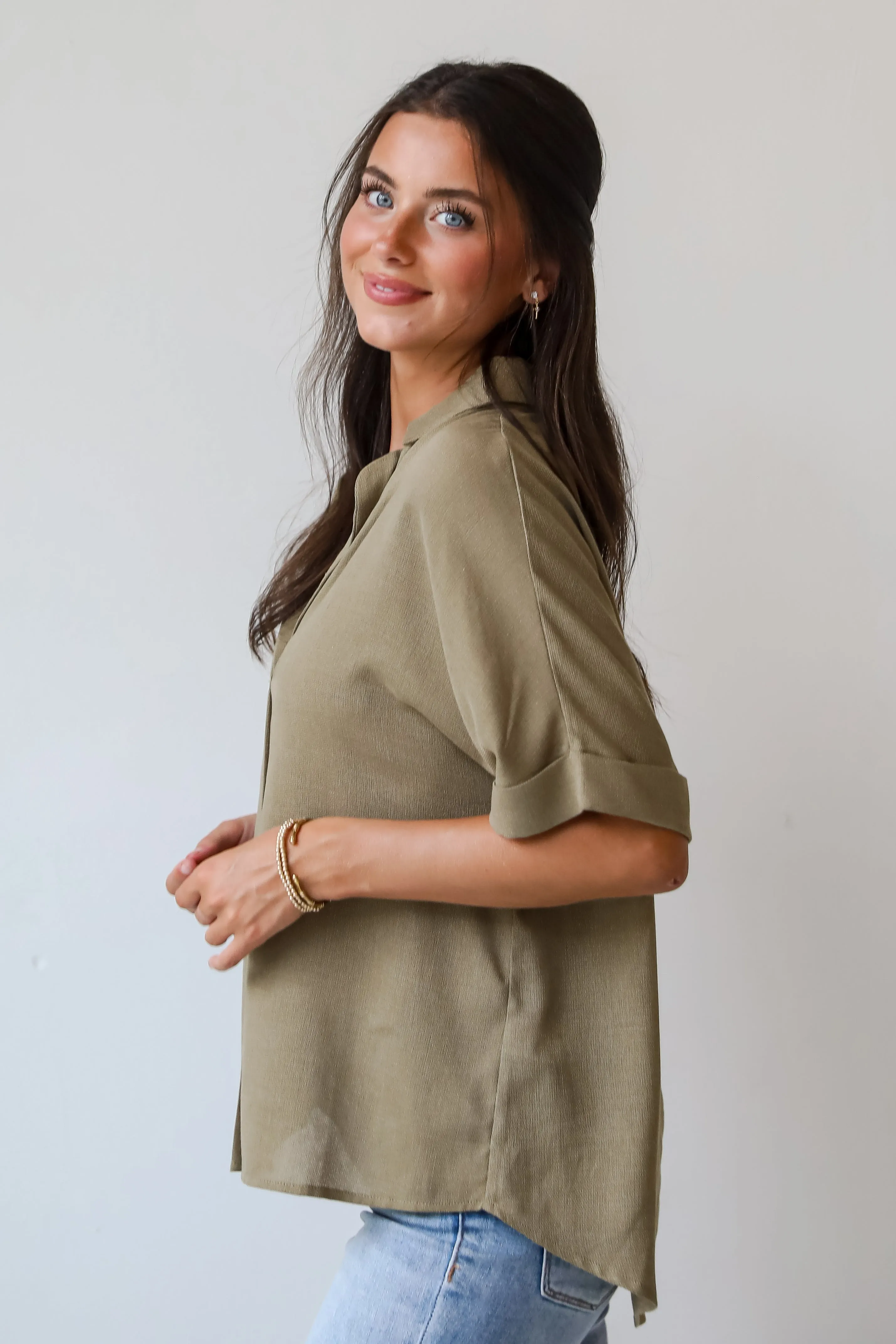 Breezy Fascination Olive Blouse - DU DEAL