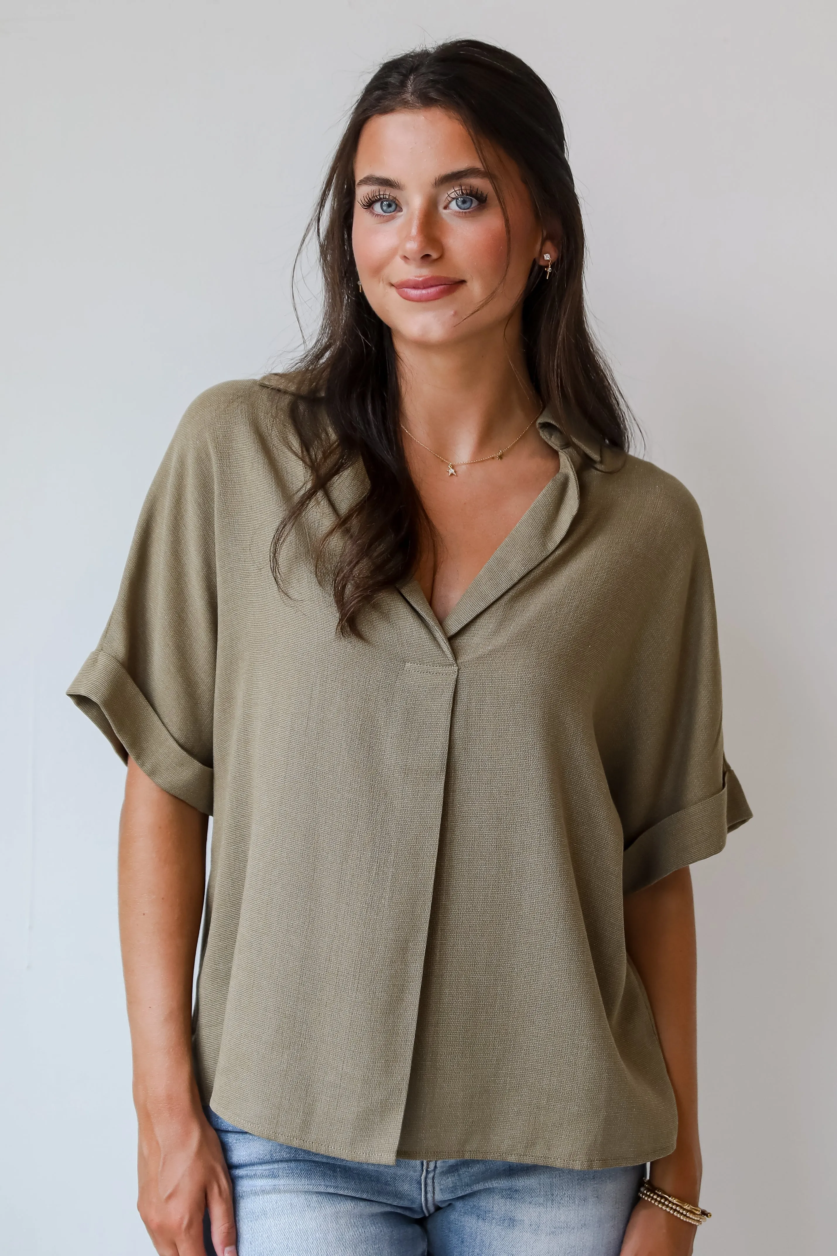 Breezy Fascination Olive Blouse - DU DEAL