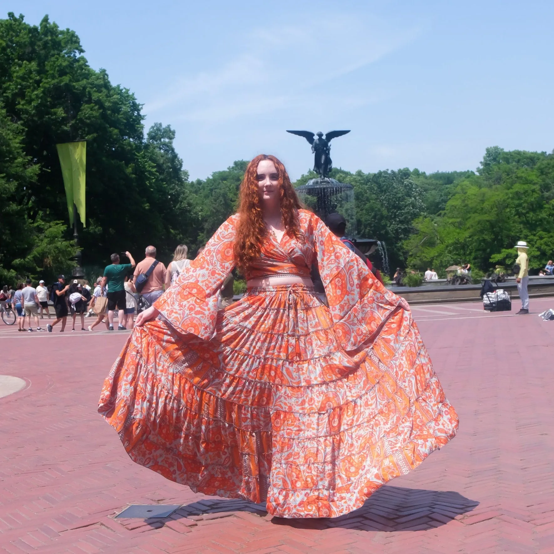 Breezy Paisley Flowy Tiered Skirt with Flare Sleeve