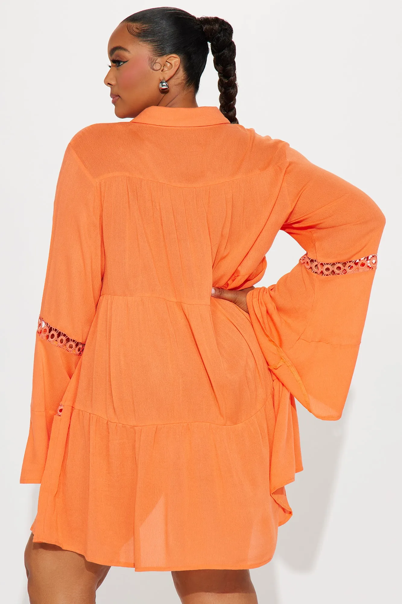 Breezy Paradise Linen Circle Cover Up Shirt Dress - Orange