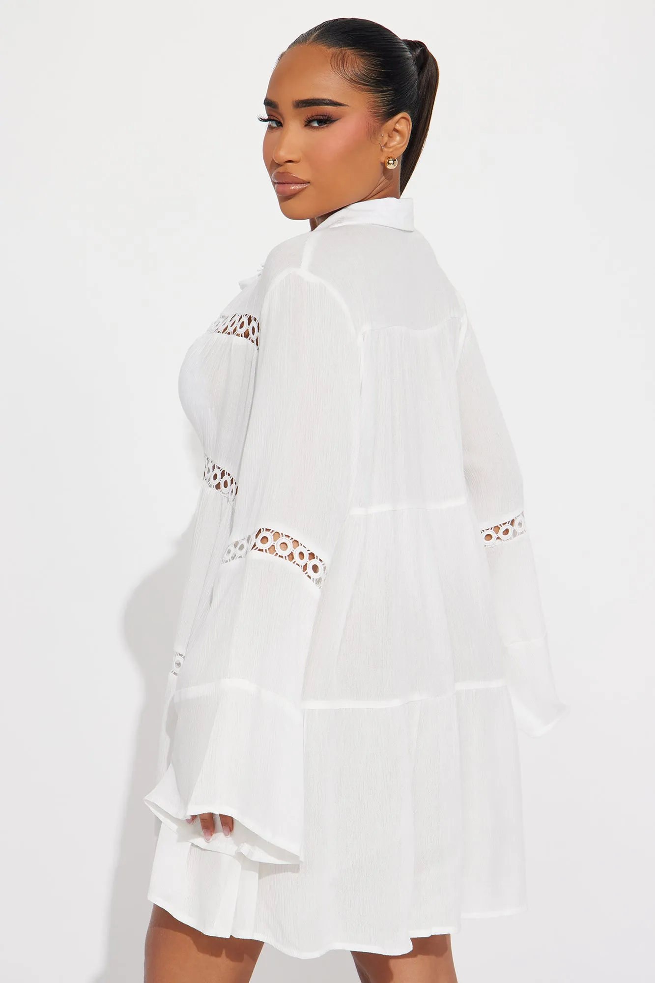 Breezy Paradise Linen Circle Cover Up Shirt Dress - White