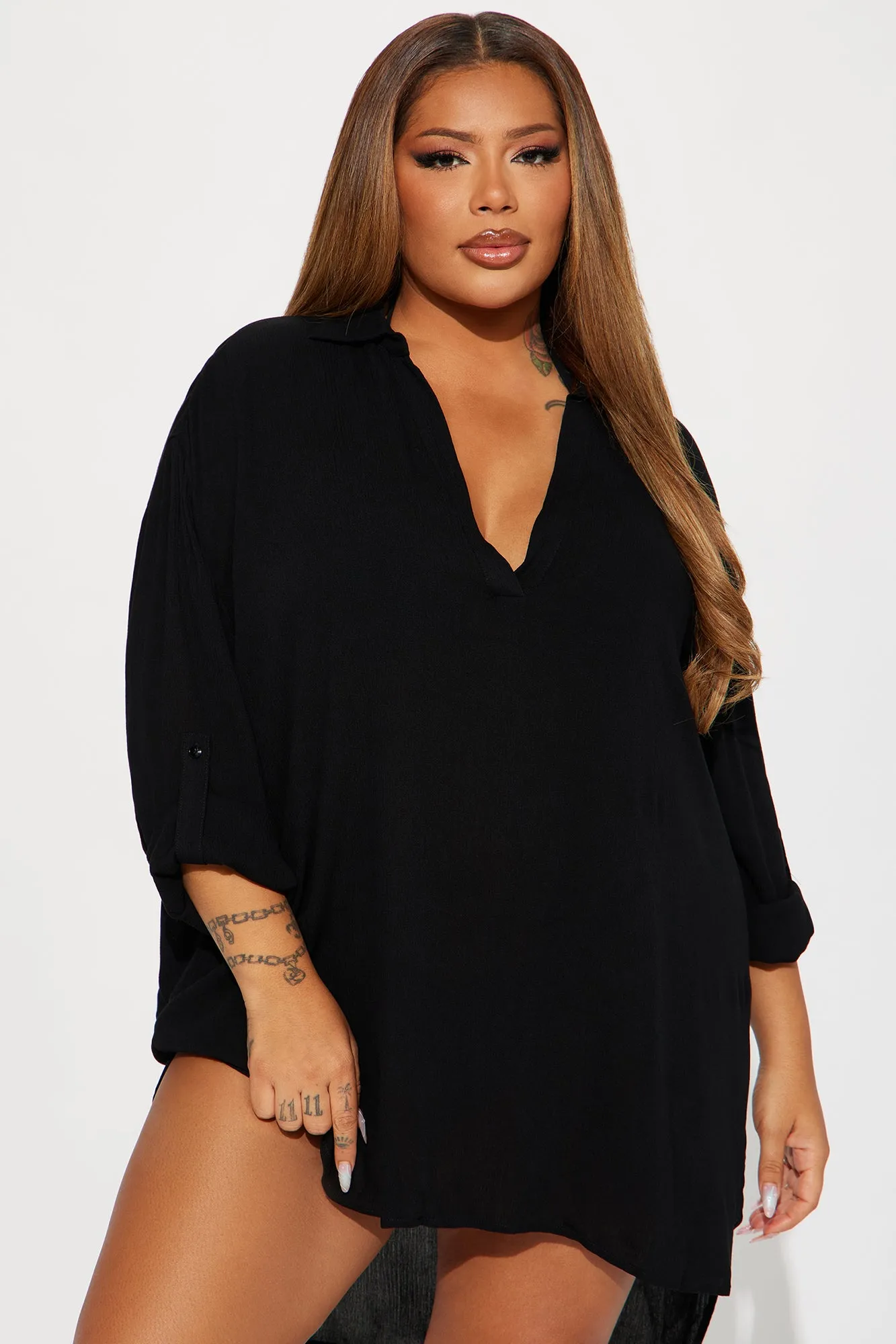 Breezy Paradise Linen Cover Up Dress - Black