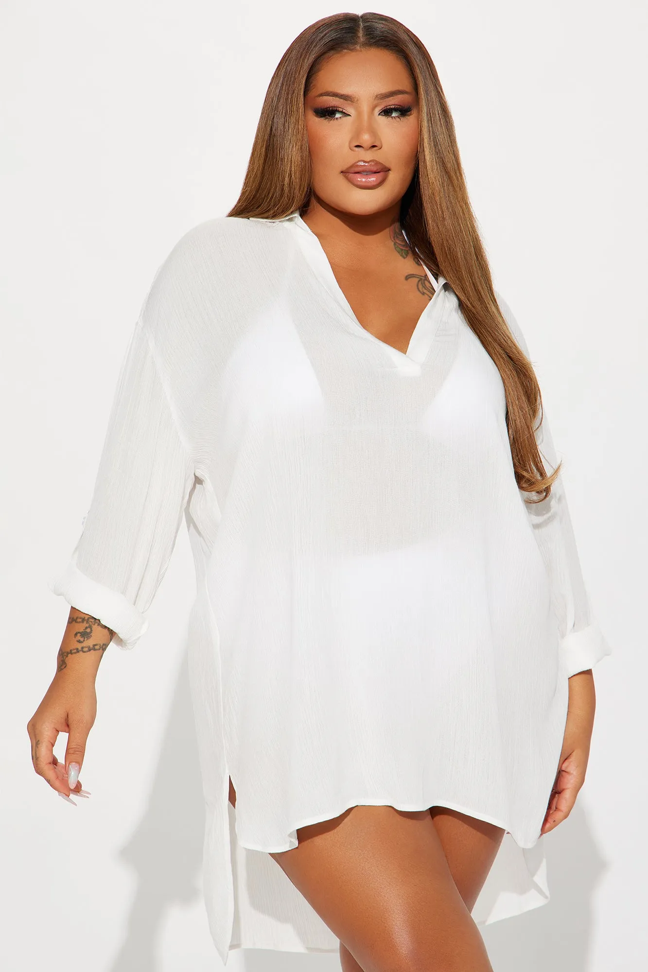 Breezy Paradise Linen Cover Up Dress - White